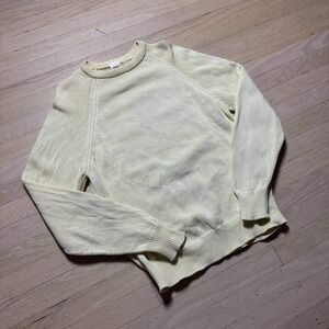 Vintage St Michael Mens Cream Cotton Knit Crewneck Sweater Made in UK Size 40in